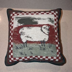 Vintage Farmhouse New Country Gear Embroidered Sheep Throw Pillow Square Red Gre